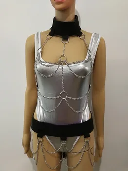 

New Fashion Style WRB941 Women Harness Bondage Beach Bra Chain Collar Goth Choker Silver Necklace Jewelry Accessories