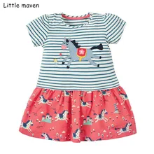 Little maven/Новинка года; летняя одежда для маленьких девочек; Брендовое платье; Детские хлопковые платья в полоску с короткими рукавами и принтом лошади; S0487