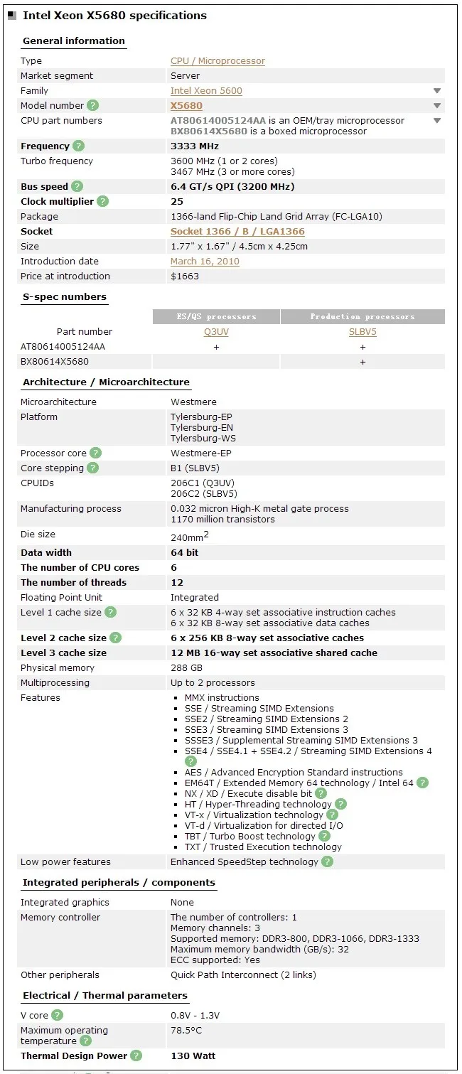 Intel Xeon X5680 3,33 ГГц LGA1366 12 МБ кэш L3 шесть ядер серверный процессор
