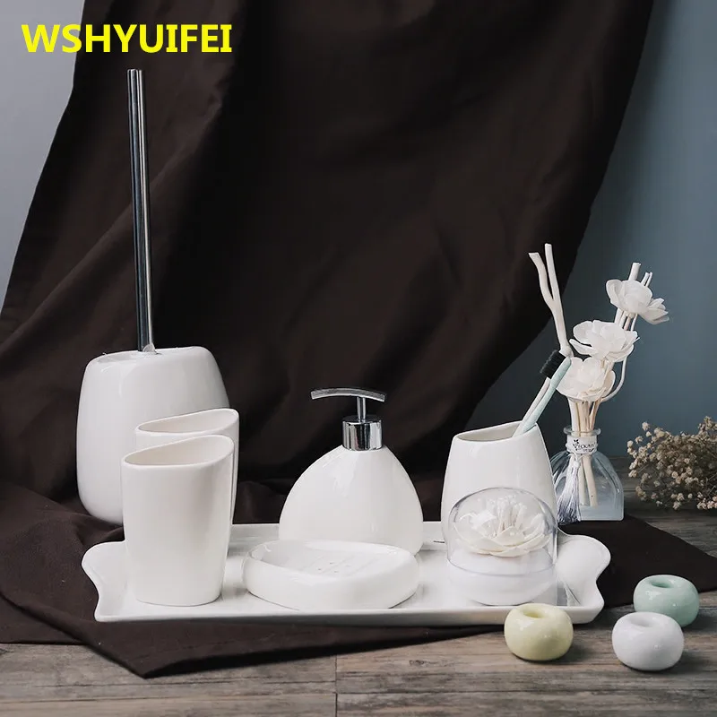 Simple dumb white ceramic Bathroom Accessories Set of bathroom six sets of wash sets bathroom suite Ceramic wash supplies