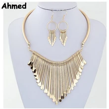 Ahmed ювелирное изделие, 2 цвета, Модный Ювелирный Набор с металлической кисточкой, ожерелье, серьги для женщин, новинка, бохо, макси, массивное ожерелье-воротник, Y-S23