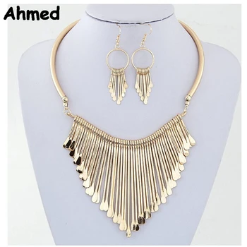 

Ahmed Jewelry 2 Colors Fashion Metal Tassel Jewelry Set Necklace Earring For Woman New Boho Maxi Statement Collar Necklace Y-S23