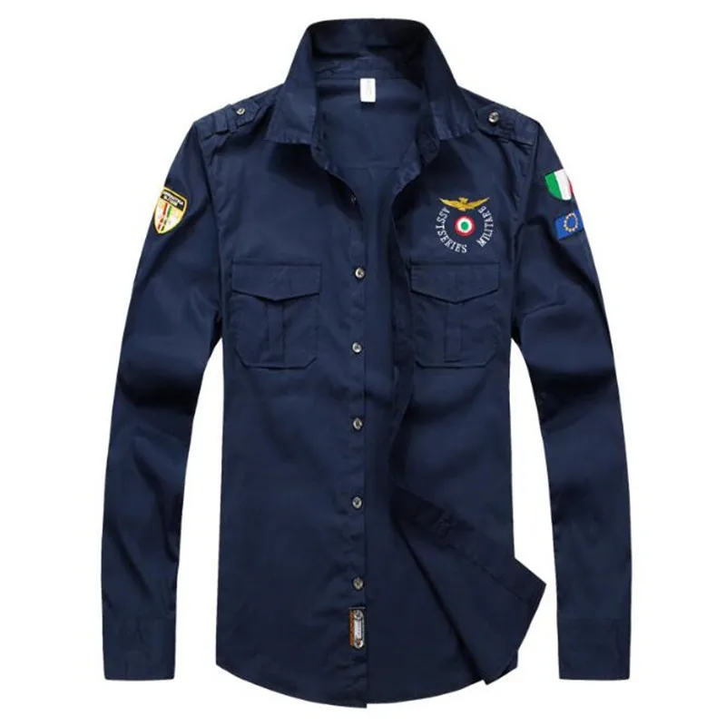 

Air Force One Shirts Cotton Long Sleeve Army Military Shirt Men New Spring Autumn Embroidery Pilot Shirt Male Camisa Masculina