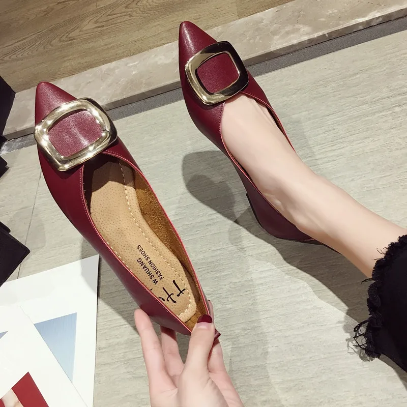 

Shoes Woman 2019 All-Match Pointed Toe Women's Moccasins Metal Chain Shallow Mouth Solid Flats New Fashion Boat Casual Summer