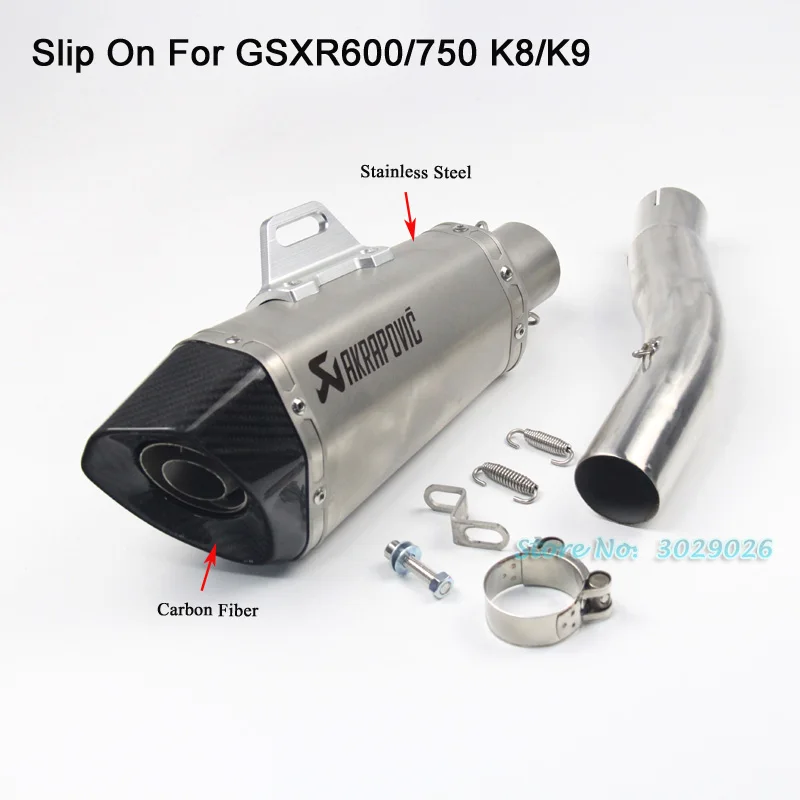 

K8 K9 Slip On For Suzuki GSXR600 GSXR750 GSX750R GSX600R Motorcycle Muffler Exhaust Escape with Middle Link Pipe Adapter Carbon