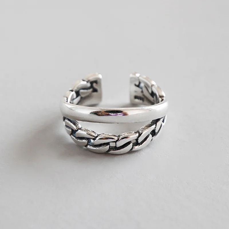 

Retro 100% Authentic 925 Sterling Silver Fine Jewelry Holow Open Crossed Locker chain Ring J81 wHOLESALE