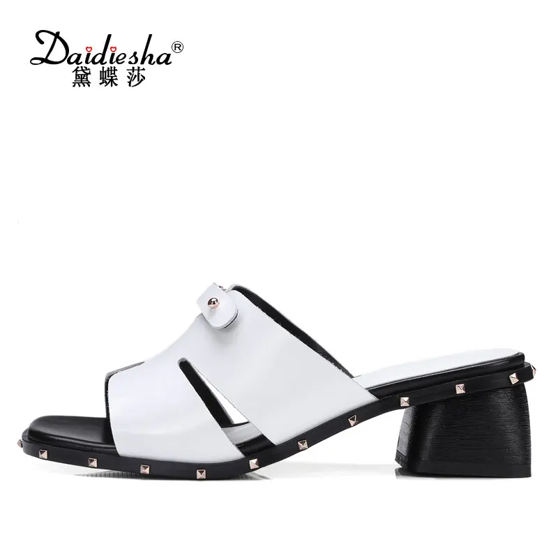 

Daidiesha Women Slippers Genuine Leather Sandals Shoes Women Open Toe High Heel Sandals Ladies Slides Casual Mules Shoes yellow