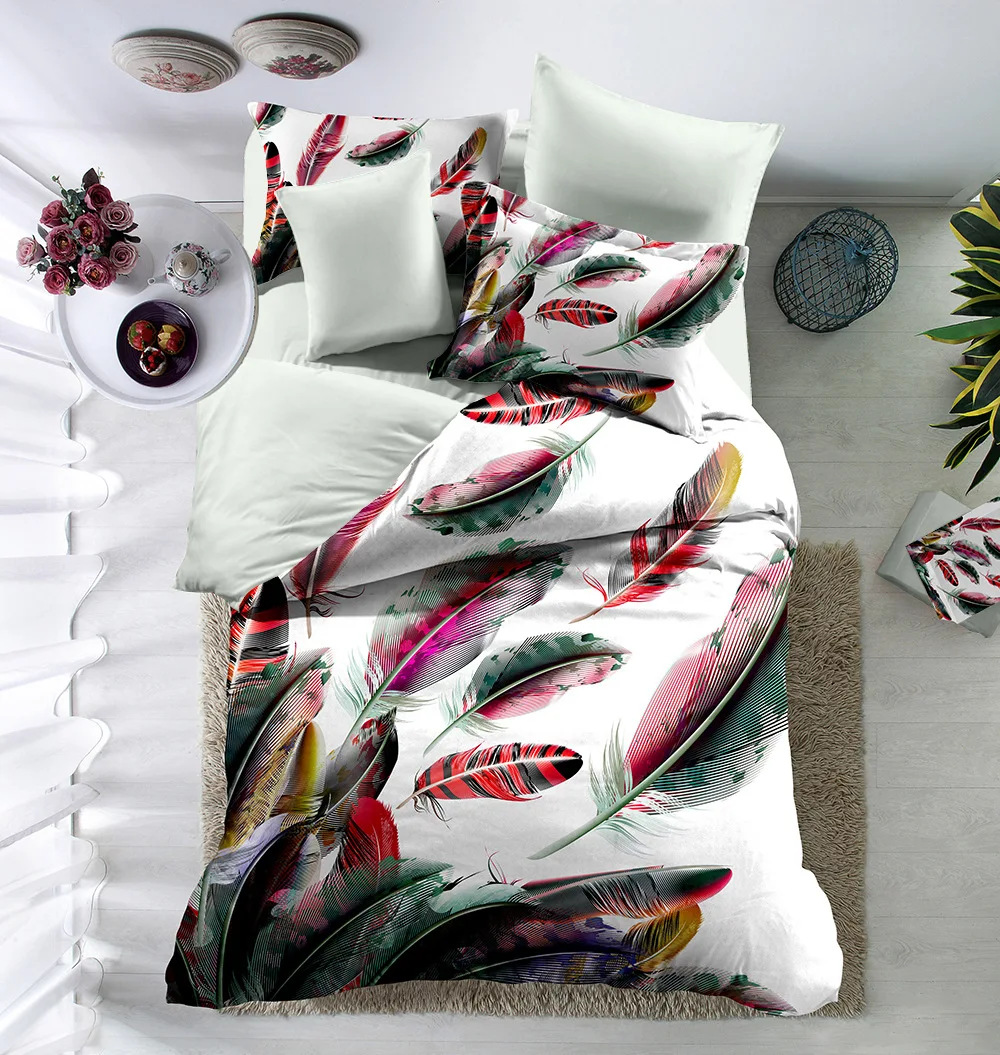 

Bedding Sets colorful Feather Kid Teen Girl Bed Linen Duvet Cover Pillowcase Bed Sheet