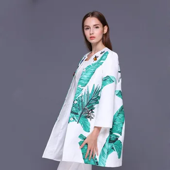 

New early autumn European Banana leaf printed jacquard order bead drill dragonfly intellectual coat