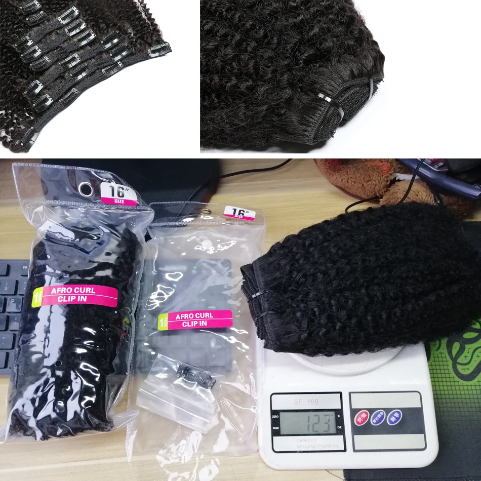 Isheeny Afro Kinky Curly Clip In Hair Extensions 8pcs/set Brazilian Human Extension Clip Hair 120g Clip Full Head Natural Color
