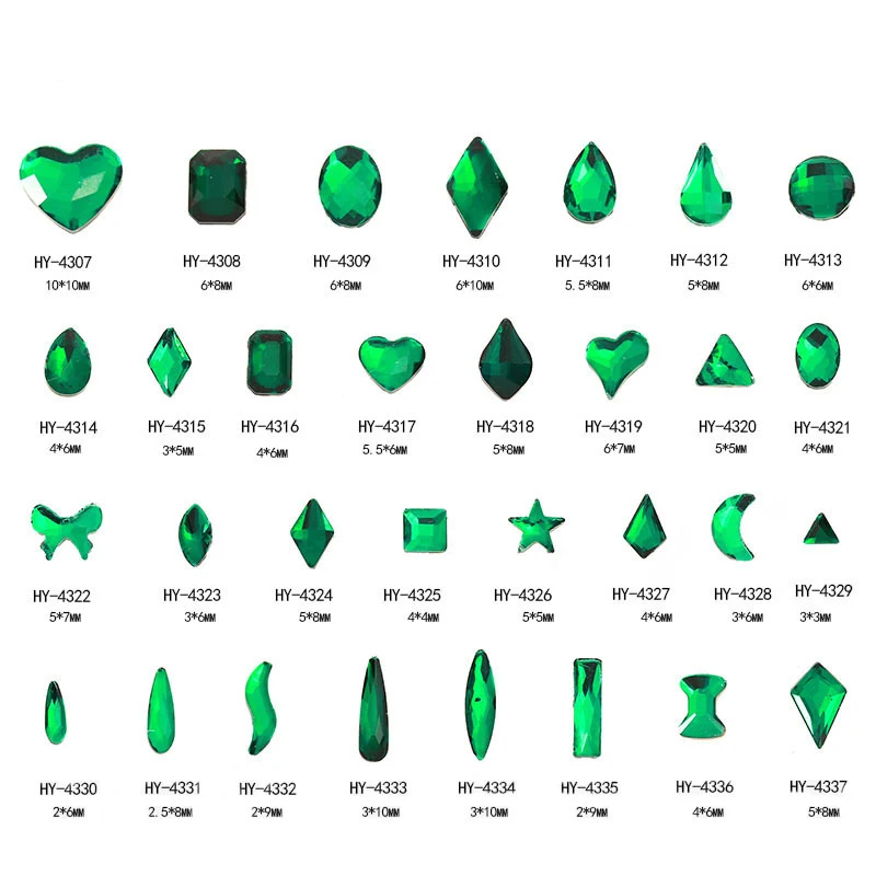 

10pcs/lot, Nail Art 3d Different Shapes Green Rhinestones For Nail Tips Decorations
