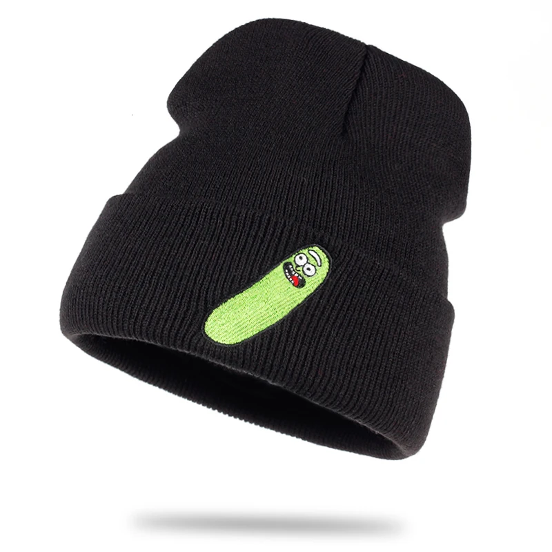 

Pickle Rick Knitted Hat Newest Rick and Morty Hats Elastic Brand Embroidery Beanie Warm Winter Skullies Cartoon image Ski Cap