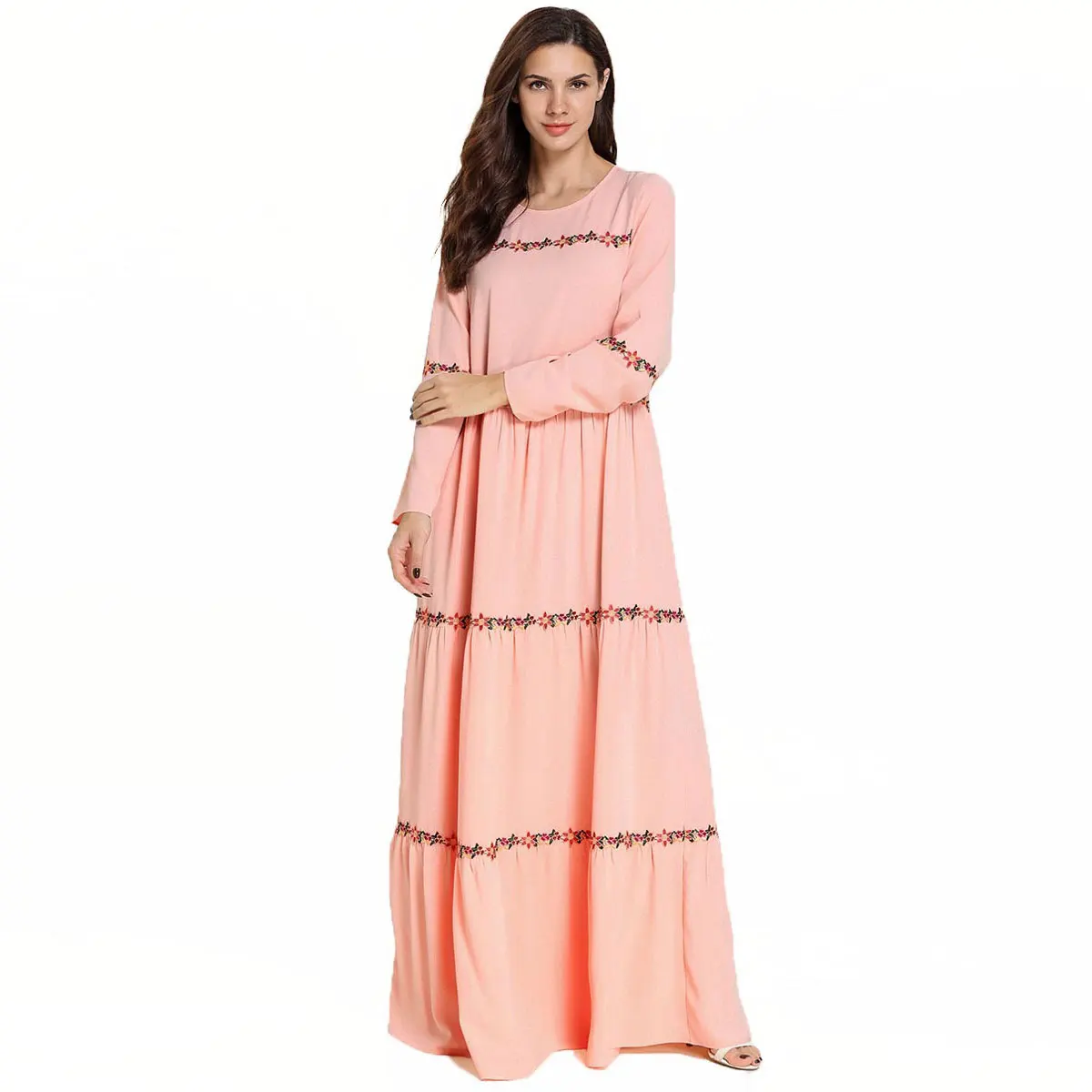 

Muslim Women Embroidery Maxi Dress Draped Design Long Gown Patchwork Islamic Abaya Robes Party Cocktail Dresses VKDR1711