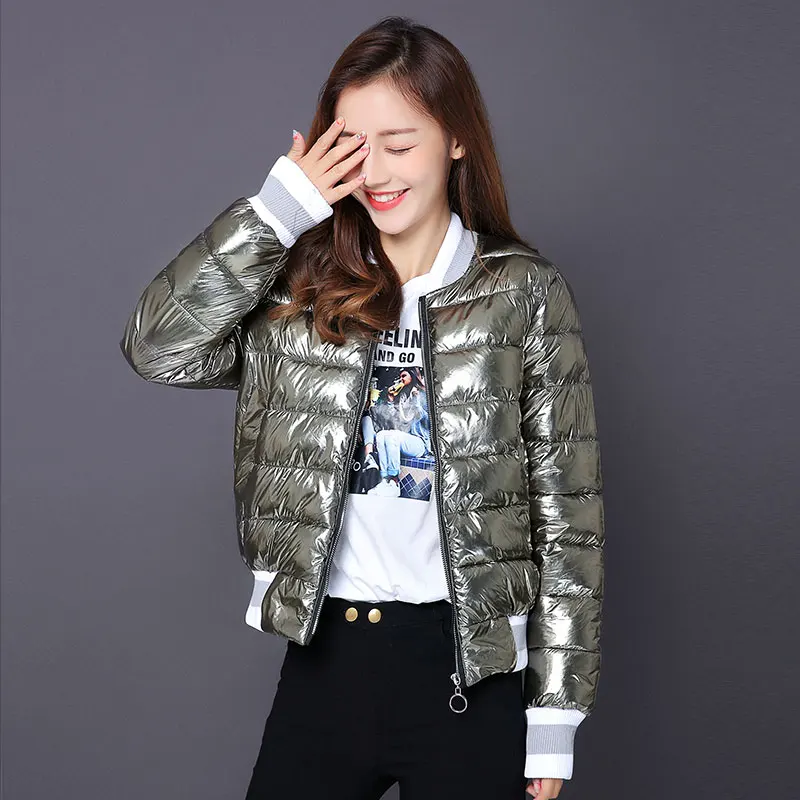 

Fashion streetwear Golden Bright sequin jacket Outwear Casual plus size baseball jacket 2019 winter Down Cotton jacket women 2XL