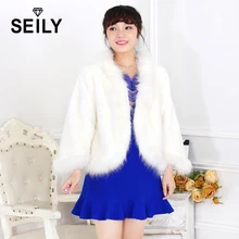 Seily Winter Luxury White Faux Arctic Fox Fur Fluffy Jacket With Fake Rabbit Collar Trim Furry Cape Coat Women Party Bride Cloak