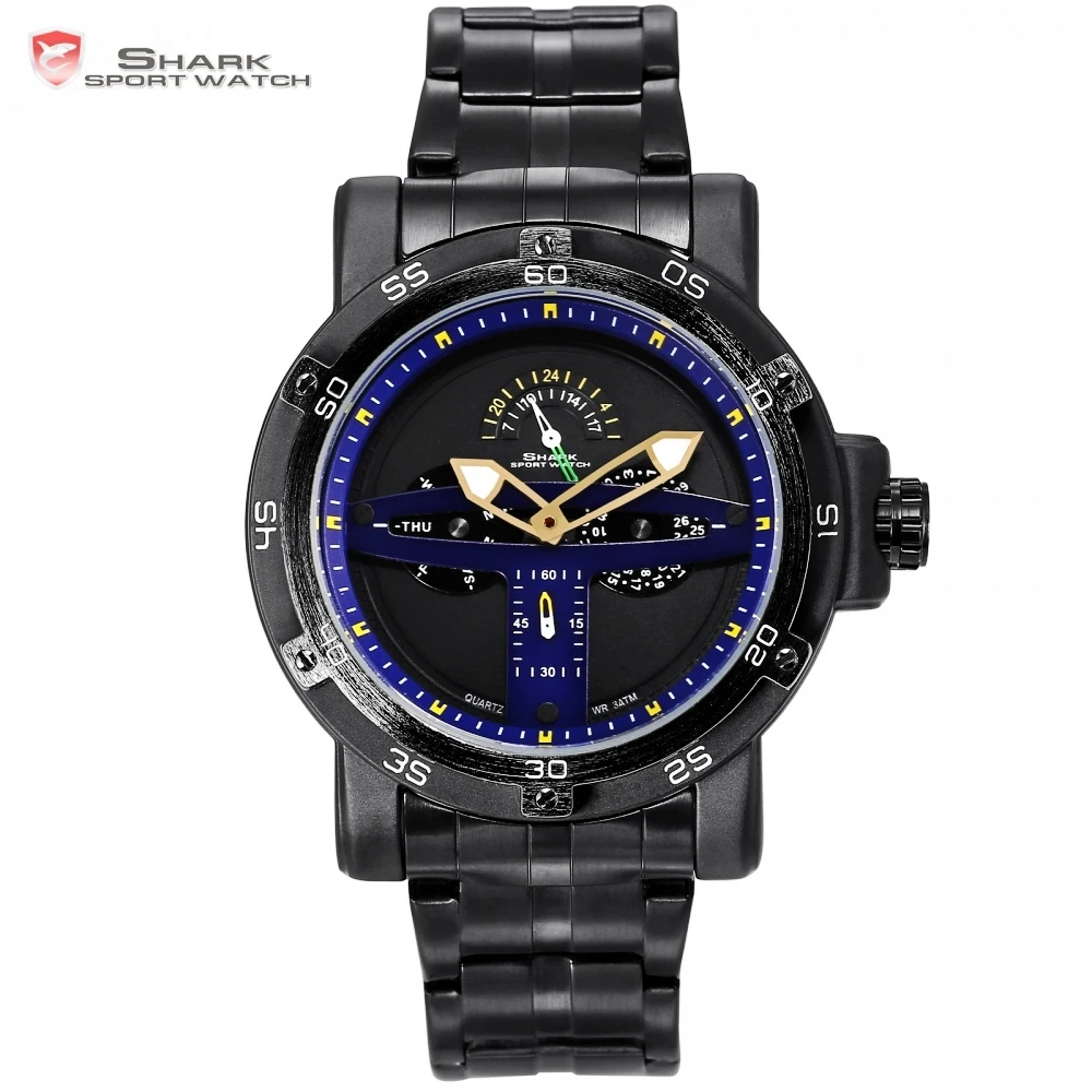 

Greenland Shark Sport Watch Blue Casual Cool Man Relogio Masculino Calendar Function Steel Band Clock Quartz Watches +Box /SH430