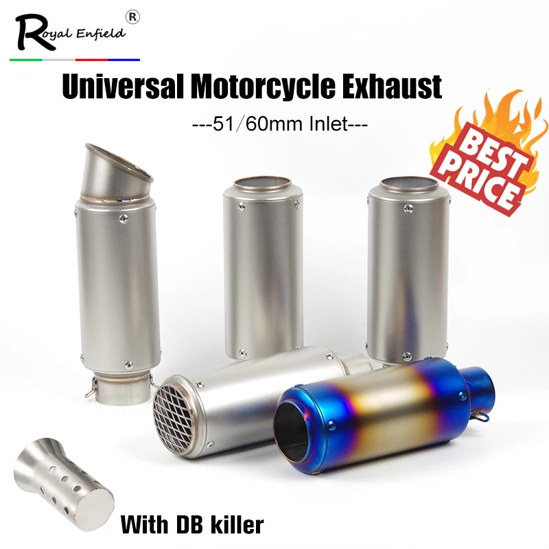 Motorcycle silencer exhaust pipe 51mm Universal Motorcycle Exhaust Escape Muffler Pipe with DB Killer Motorcycle silencer exhaust pipe 51mm Universal Motorcycle Exhaust Escape Muffler Pipe with DB Killer