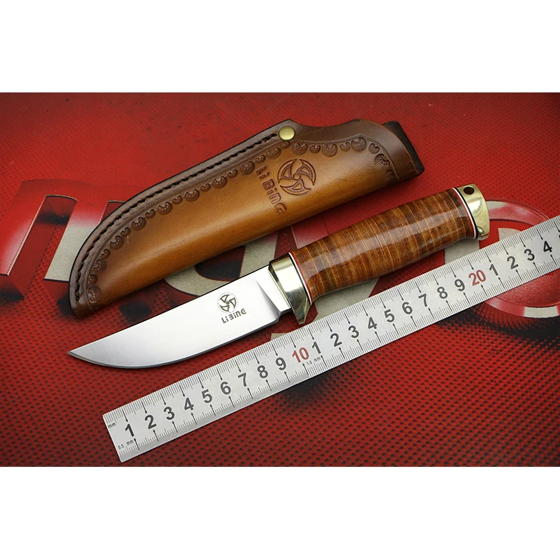 

LiBing sand python fixed knife New arrival D2 blade leather copper handle tactical hunt outdoor camping survival Knives EDC tool
