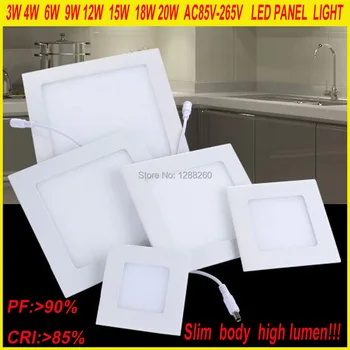 

10Xwholesale 3W 4W 6W 9W 12W 15W 18W 20W slim Square led panel light cold White 85-265v indoor lamps