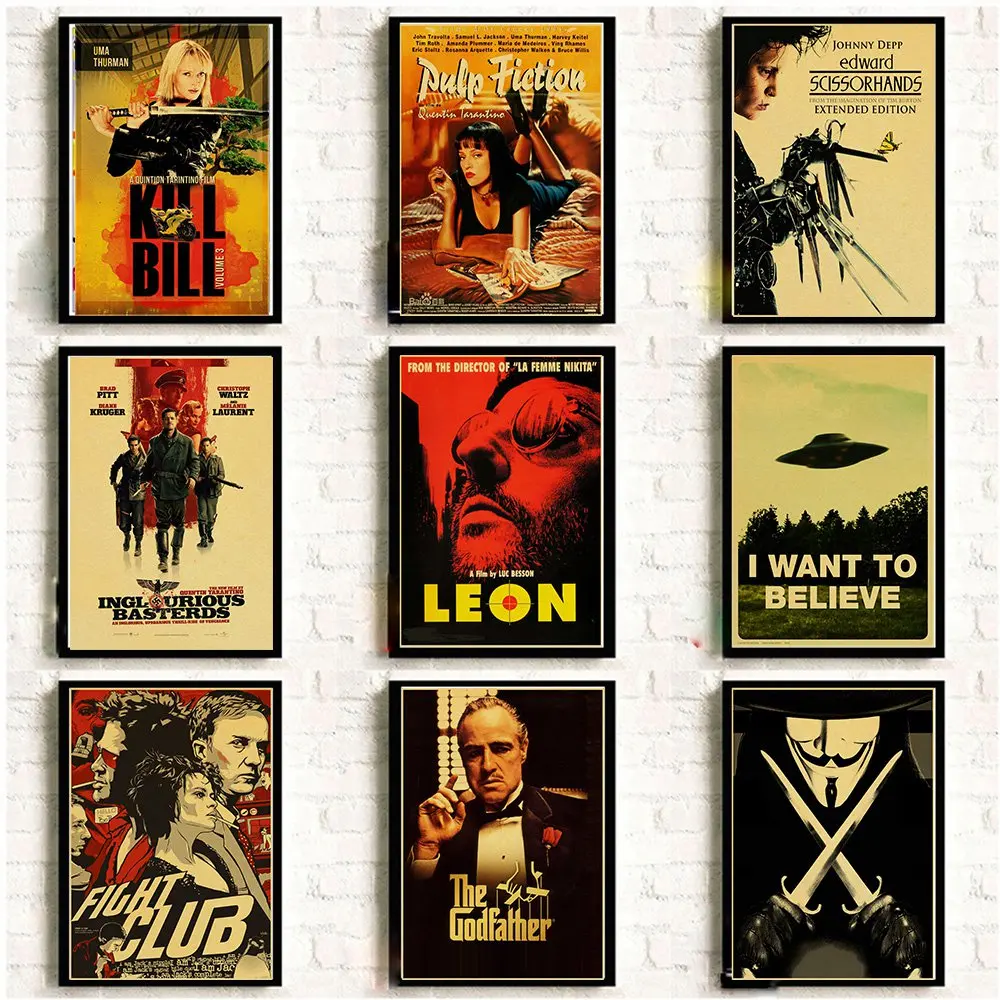 

Classic Nostalgic Movie Poster Leon/Fight Club/Pulp Fiction/Shining/Kill Bill/Godfather Posters and Prints Retro Wall sticker