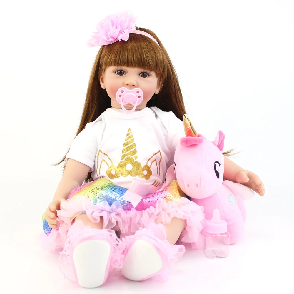 Bebês com Unicórnio Presente de Aniversário Tamanho Grande Silicone Vinil Reborn Boneca Brinquedo Lifelike Princesa Criança Tema Vivo Bebe Menina 60cm