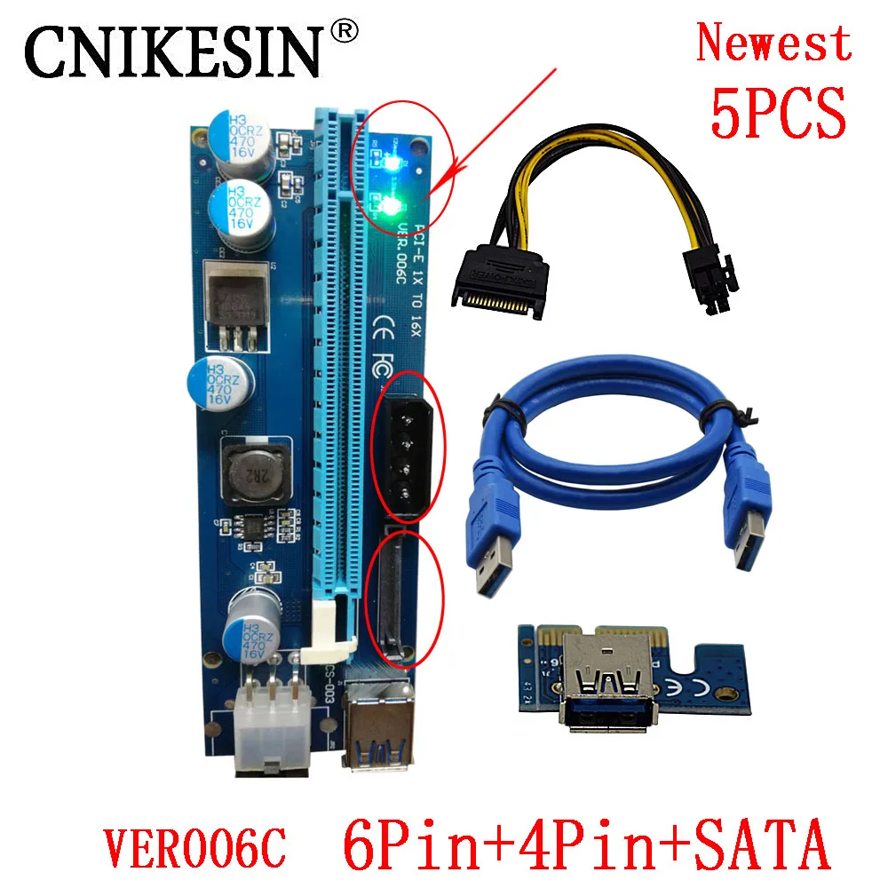 5 шт. новые VER006C PCIe ЭКСПРЕСС Riser Card 1x к 16x USB 3 0 кабель SATA 6Pin + 4Pin IDE Molex Питание с