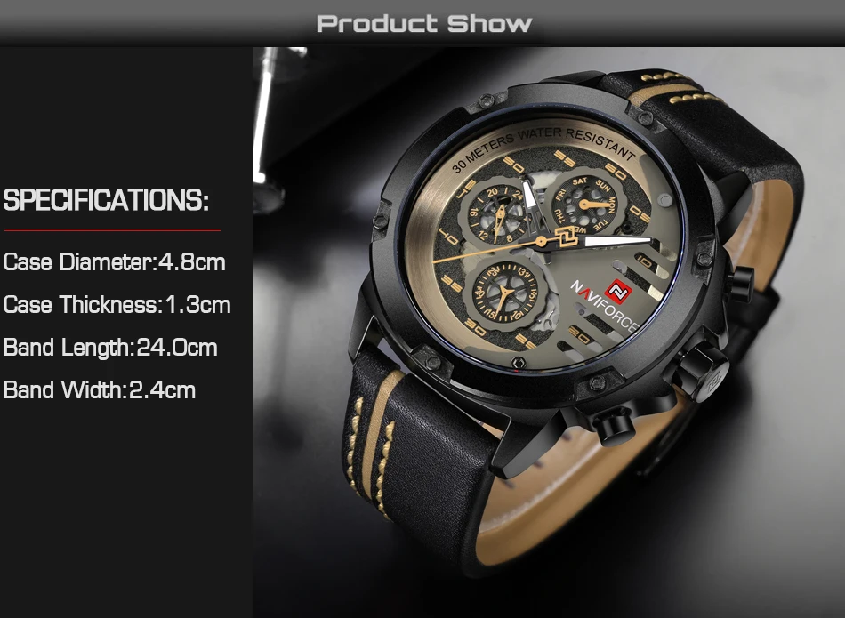Relogio Masculino NAVIFORCE 9110 мужские часы лучший бренд класса люкс Золотые спортивные водонепроницаемые военные кварцевые кожаные часы на запястье мужские часы