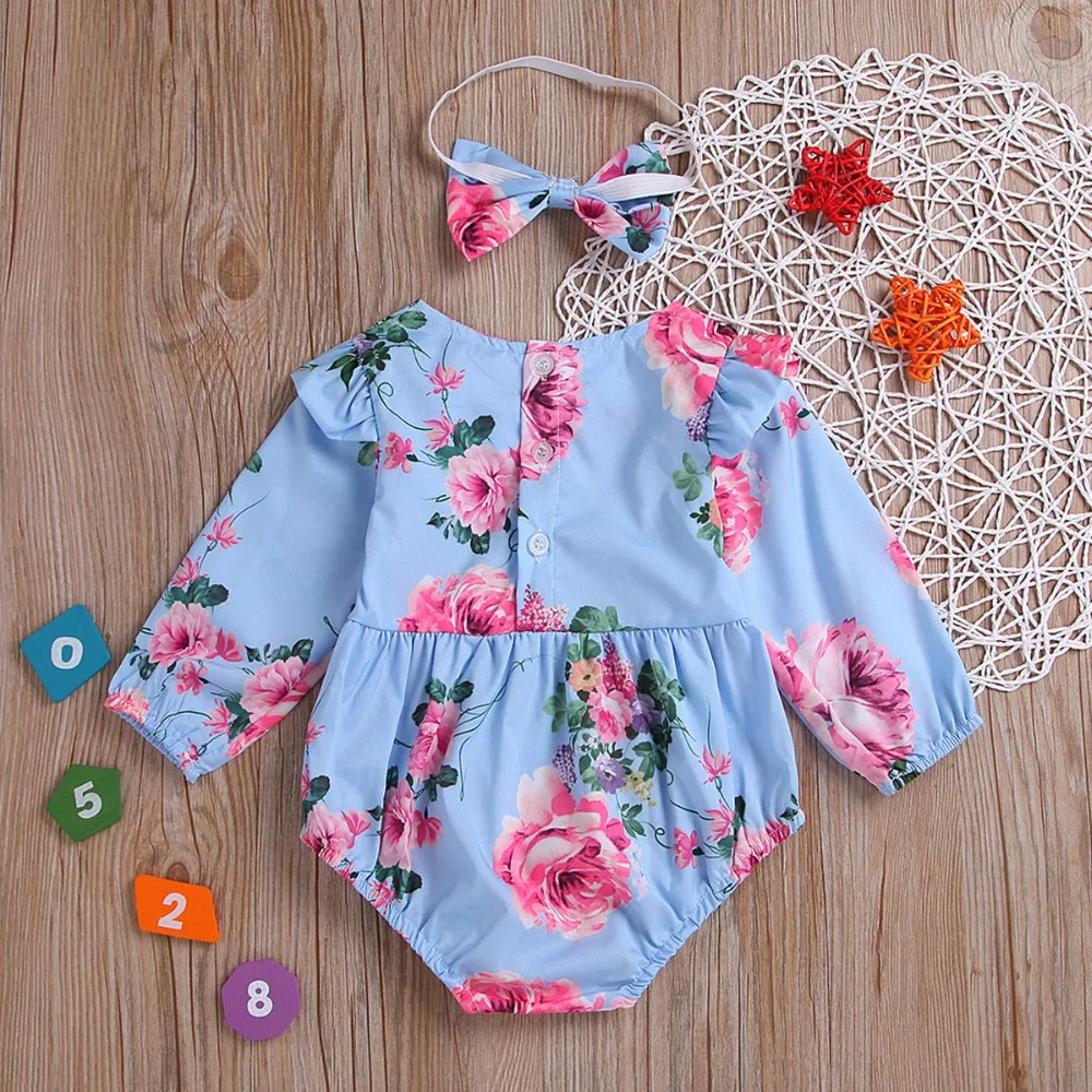 Puseky/комплекты одежды для новорожденных девочек с цветочным рисунком, комбинезоны с длинными рукавами, комбинезон, комбинезон, повязка на