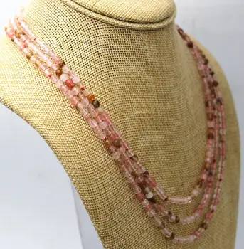 

Genuine Natural 3 rows 4mm faceted multicolor watermelon tourmalines bead necklace 17-19" Beads Jewelry plating Exquisite