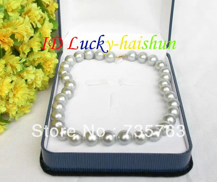 

xiuli 00157 GENUINE GRADUATED 13MM GRAY SOUTH SEA PEARL NECKLACE 14KGP Solid gold