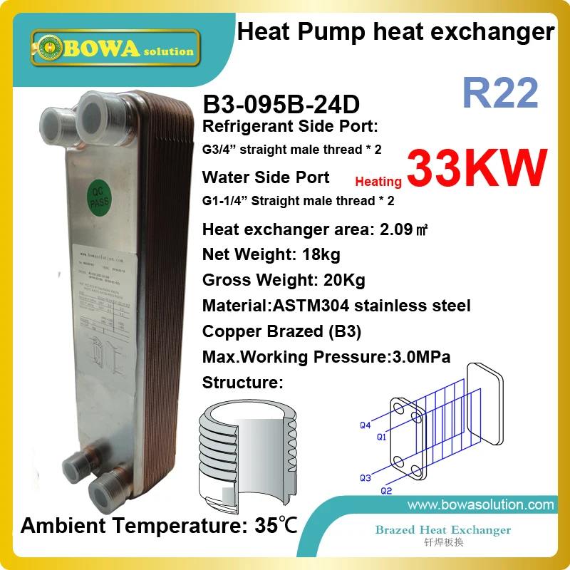33KW (R417A) stainless steel plate heat exchanger is working as heater of heat pump water heater