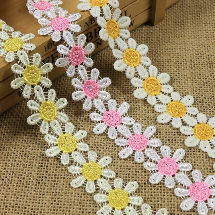 

15 Yards African Lace Fabric Tricolor Milk Silk Polyester Yarn 3.3 Cm Embroidery Water-soluble Sewing Accessories Decoration