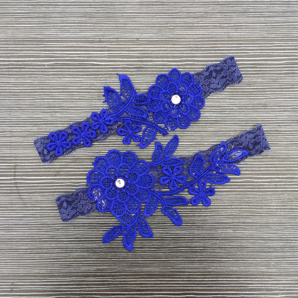 Свадебные Подвязки со стразами синий кружева вышивка цветок сексуальные подвязки 2 шт набор для женщин/невесты кольцо на бедро Свадебные Ноги подвязка 5391