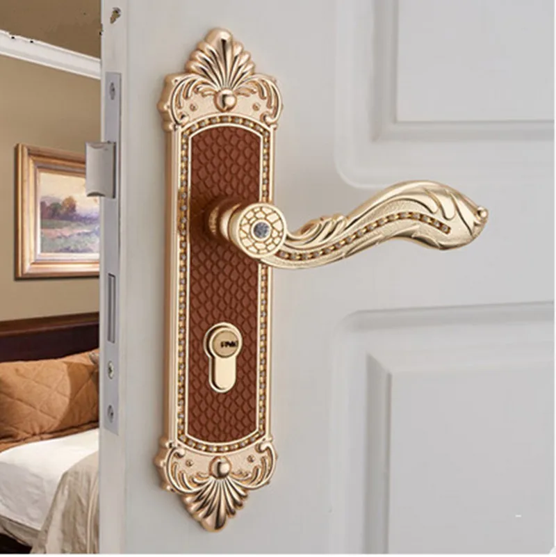 

Euro style luxury crystal archaize bed room handle lock Gold diamond wood door lock 2 latchs indoor handle lock