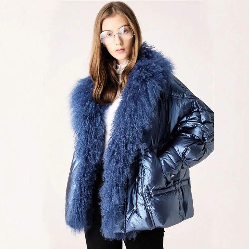 Comprare Grande Collare Reale Della Pelliccia 2019 di Inverno Delle Donne del Rivestimento 90% Piume D anatra Bianca Cappotti sportivi Breve Allentato Parka Della Tuta Sportiva Impermeabile Lucido Giubbotti