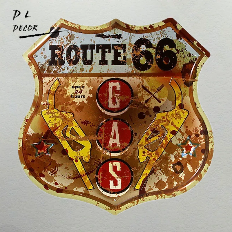 DL-Vintage Retro Style Route 66 Gas station Metal Signs Bar Home Shop Cafe Wall Decor