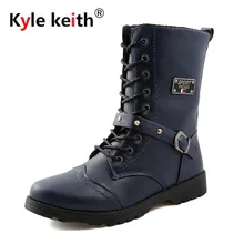 Kyle Keith Men Martin Boots Fashion Combat Boot Winter Fur 2018 New Pu Leather Waterproof Buckle Boots Men Shoes