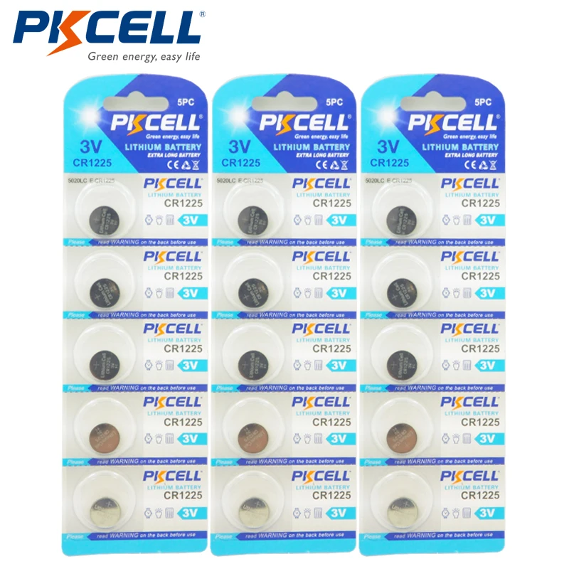 

3Pack/15Pcs PKCELL CR1225 3V Lithium Battery BR1225 EBR1225 CR 1225 3V Battery