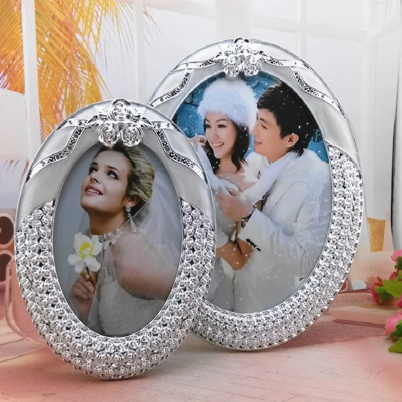 

1PCS Home European Style Creative Resin Silver Plated Photo Frame Oval 7/8/10 Inch Photo Frame Studio Wedding Desktop Decoration