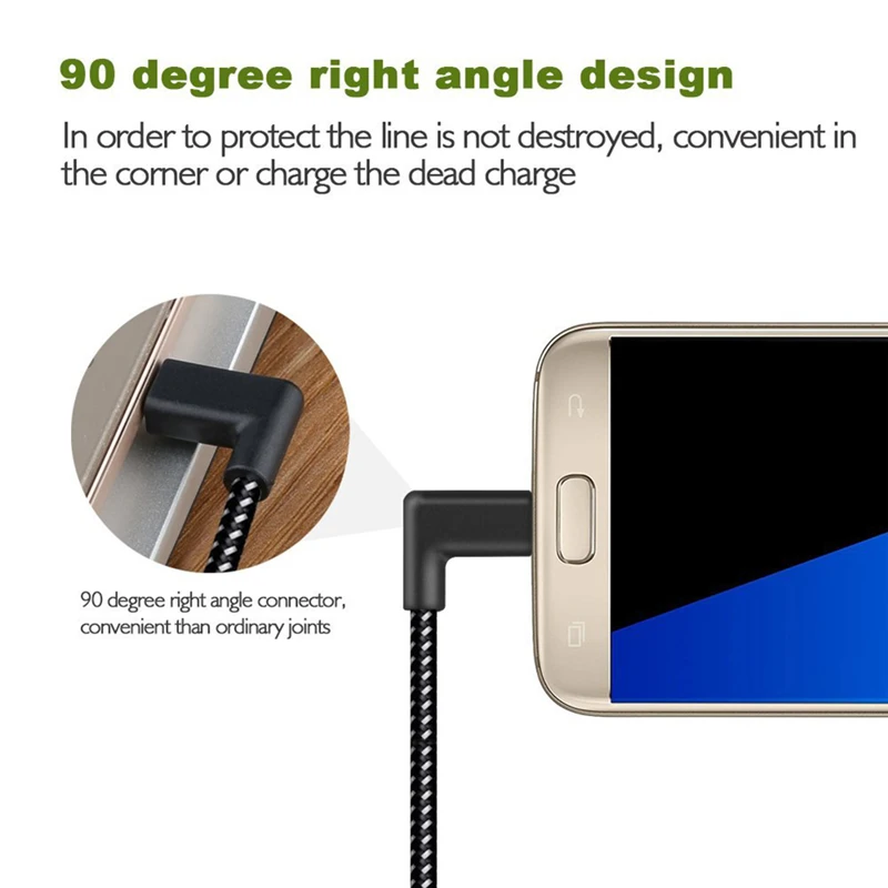 0 2/1/2 м L образный разъем USB Type c зарядный кабель угол 90 градусов нейлоновая оплетка