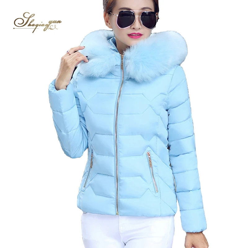 

Winter New Women Parkas Light Warm Hooded Fur Collar Down Short Cotton Parka Fashion Casual Plus Size Female Tops Mujer Invierno