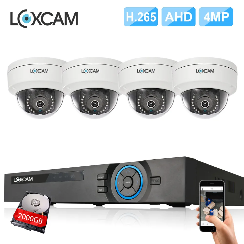 

LOXCAM H.265+ 4CH 4MP CCTV Security camera System 4MP Indoor Outdoor VandalProof Night Vision Video surveillance Camera kit 2TB
