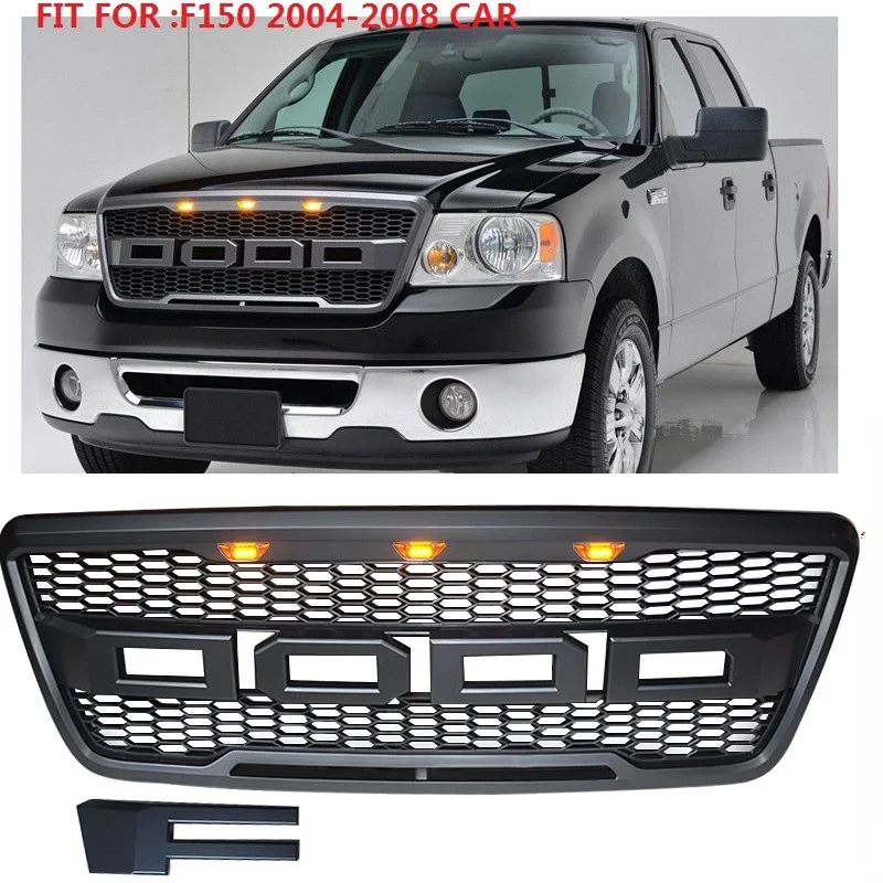 

F-150 modified front Racing grill With Led Light grille ABS black front trim Replacement Grill Raptor fit for F150 2004-2008