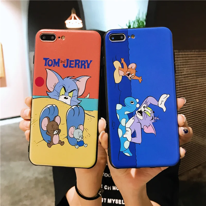 

Funny cartoon Tom and Jerry Case For iPhone XS Max XR X 8 7 6 6S Plus 5 5S SE Cute Cat Mouse matte Soft TPU Phone Cover Coque