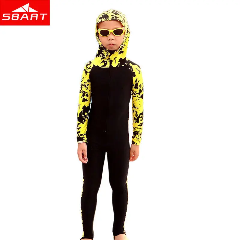 

SBART New Kids Lycra Wetsuits Long Sleeve Hooded Flower Print Diving Wetsuits Children Full Body Swimwear Surf Diving Wetsuits