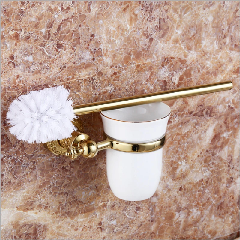 European style Brass Toilet Brush Holder,Gold Plated Retro carving