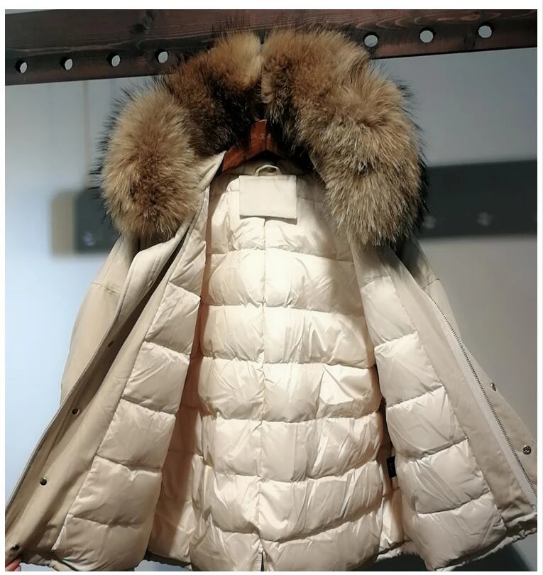 Зимняя куртка, женское пуховое пальто,, женская зимняя куртка, s и пальто, пуховая парка с большим натуральным мехом енота, воротник с капюшоном