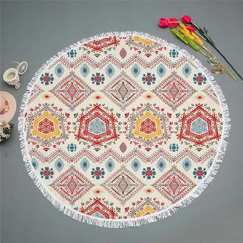 

Custom Dream Beach Towel Round Line Elephant Flower Geometry Carpet Bathroom Large Microfiber Non-Slip Quick-Drying Yoga Mat