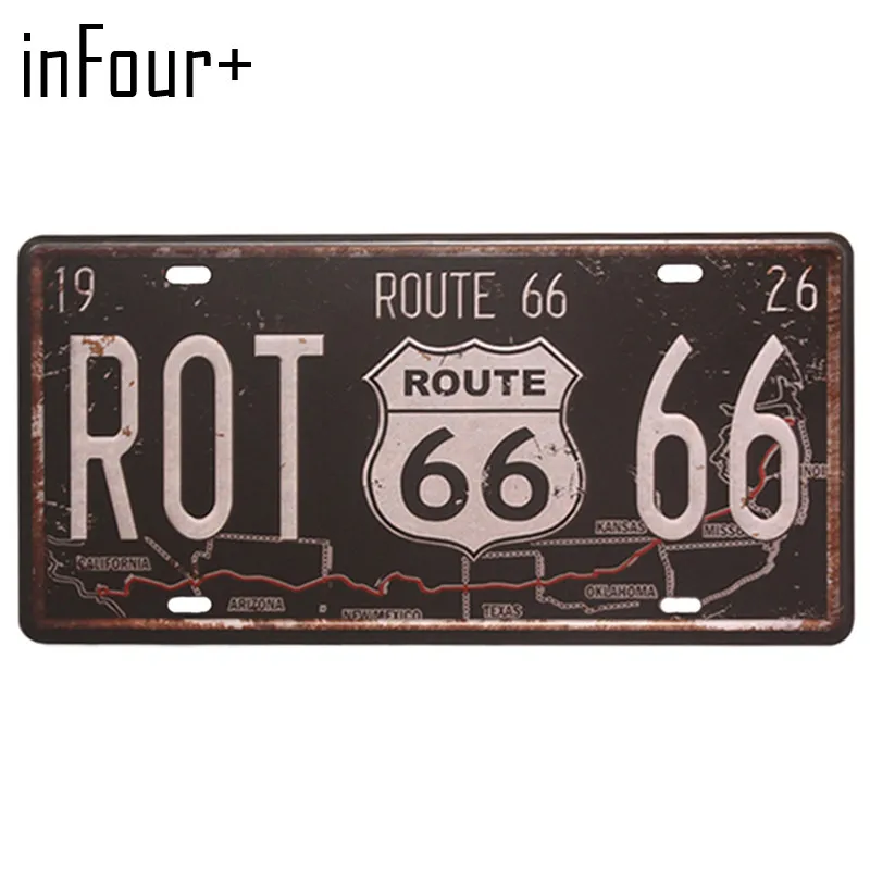 Горячая ROT Route 66 номерной знак металлическая пластина автомобильный номер оловянные знаки бар паб кафе для домашнего декора металлическая гаражный знак покраска таблички знаки - Цвет: MPA0208