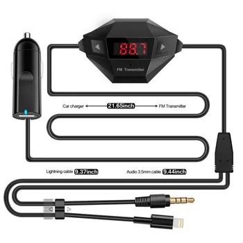 

Hot Sale Car MP3 Player 3.5mm Car Audio Cable Car FM Transmitter Charger Hands-Free Calls USB Slot LED Indicator with USB port